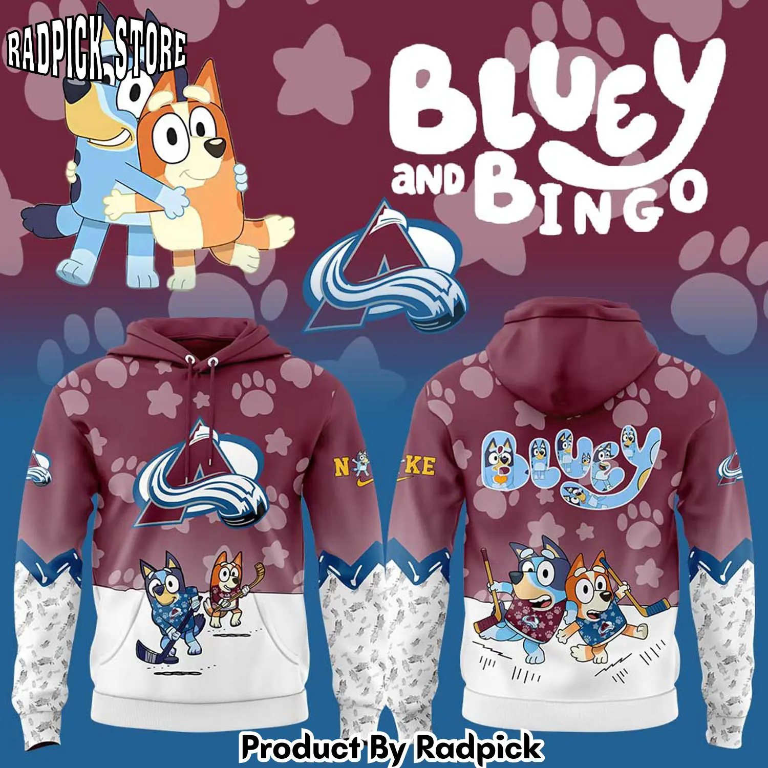 Colorado avalanche bluey and bingo hoodie joggers hoodie and long pants set rp291812